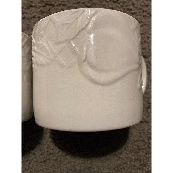 PIER 1 IMPORTS Embossed White Fruit Coffee Cups Mugs Set of 2 - Picture 2 of 5